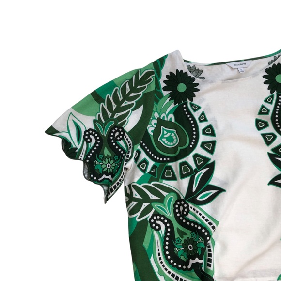 Calligraphie Linen Blend Top Pullover Scalloped Sleeve Green - Picture 3 of 6